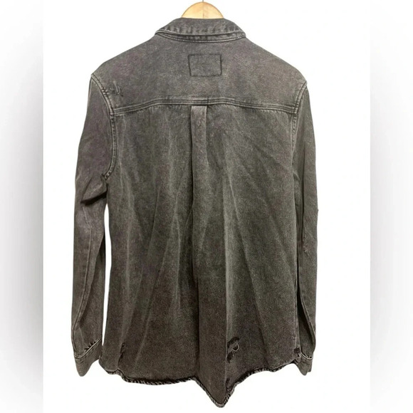 Zara Men’s distressed black Denim button down Overshirt. Size XL - Picture 2 of 7
